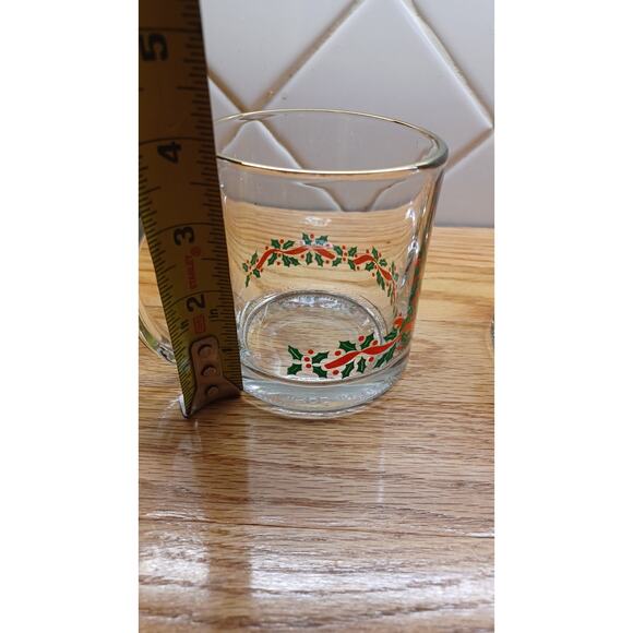 Set of 3 Vintage Christmas Holiday Holly‎ Leaf and Ribbon Glass Mug 12 oz - Picture 4 of 4